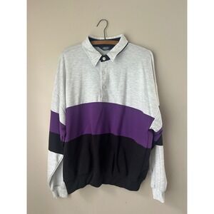 90s‎ Knightsbridge Men XL ColorBlock Polo Sweatshirt Long Sleeve Pullover Tennis